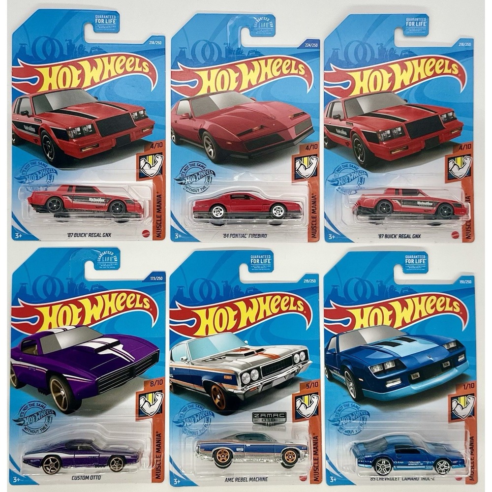 Hot Wheels Muscle Mania Lot of 6 Buick GNX Firebird Camaro AMC Rebel Custom Otto